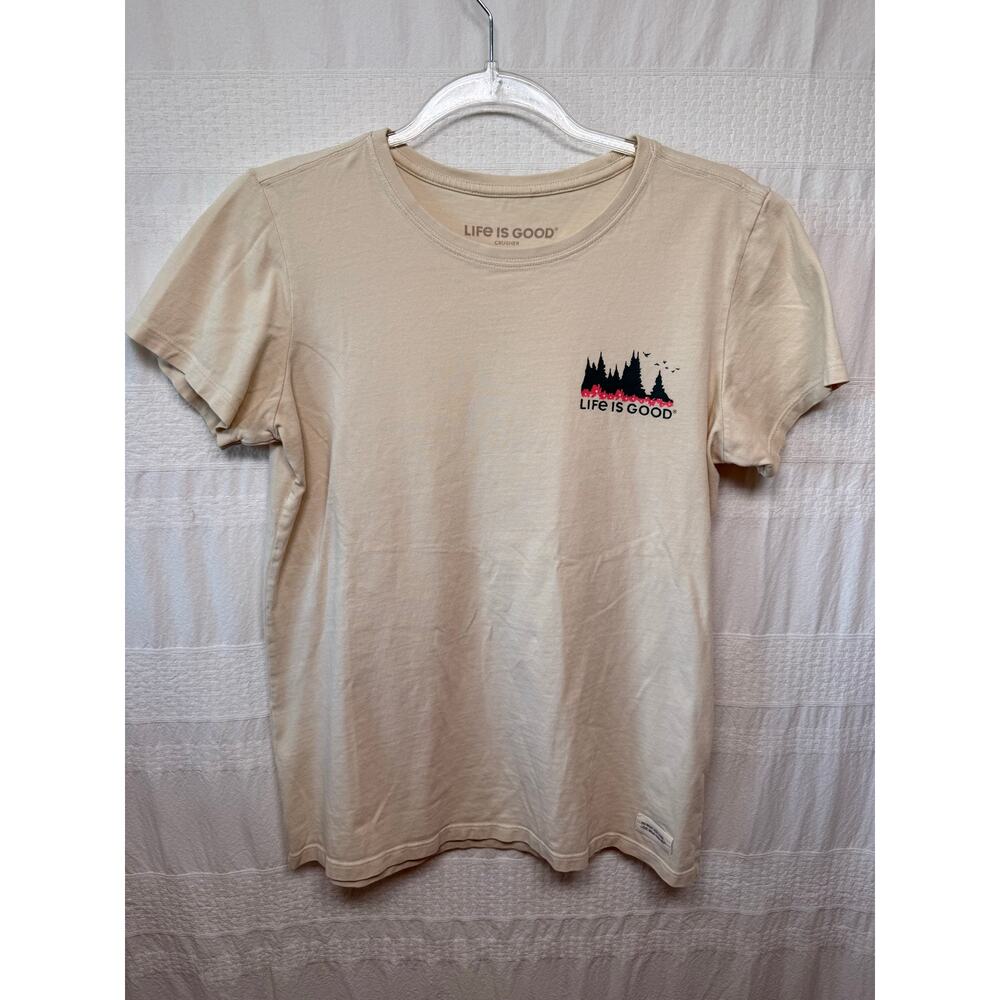 Life is Good Short Sleeve Crusher T-Shirt, Off-White, Women's Size Medium